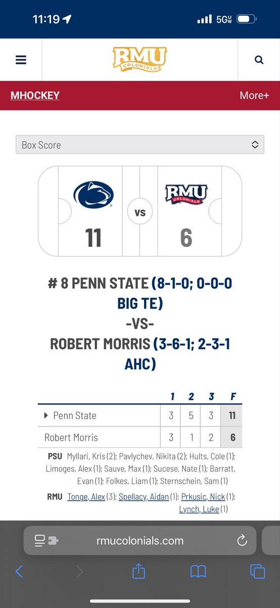 PennFal25's tweet photo. @MattMichelone Tied the single game goals record. 11-6 Penn State over Robert Morris in 2018. https://t.co/GQvEwVBnew