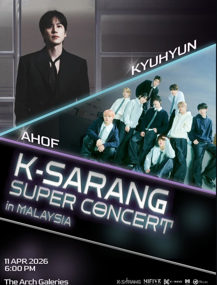#AHOF and #KYUHYUN of #SUPERJUNIOR are scheduled to perform at the K‑Sarang Super Concert in Malaysia on 11 April 2026 at The Arch Galleries.