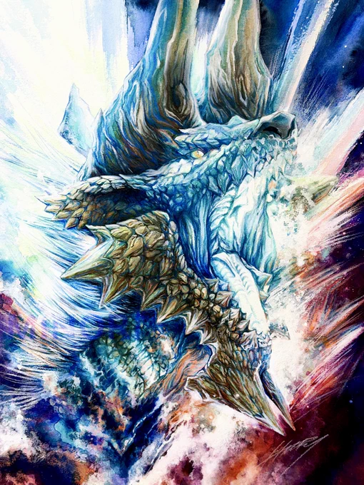 月 下 雷 鳴 明日モンスターハンターフェスタ行く人ー? #Monsterhunter #イラスト #水彩画