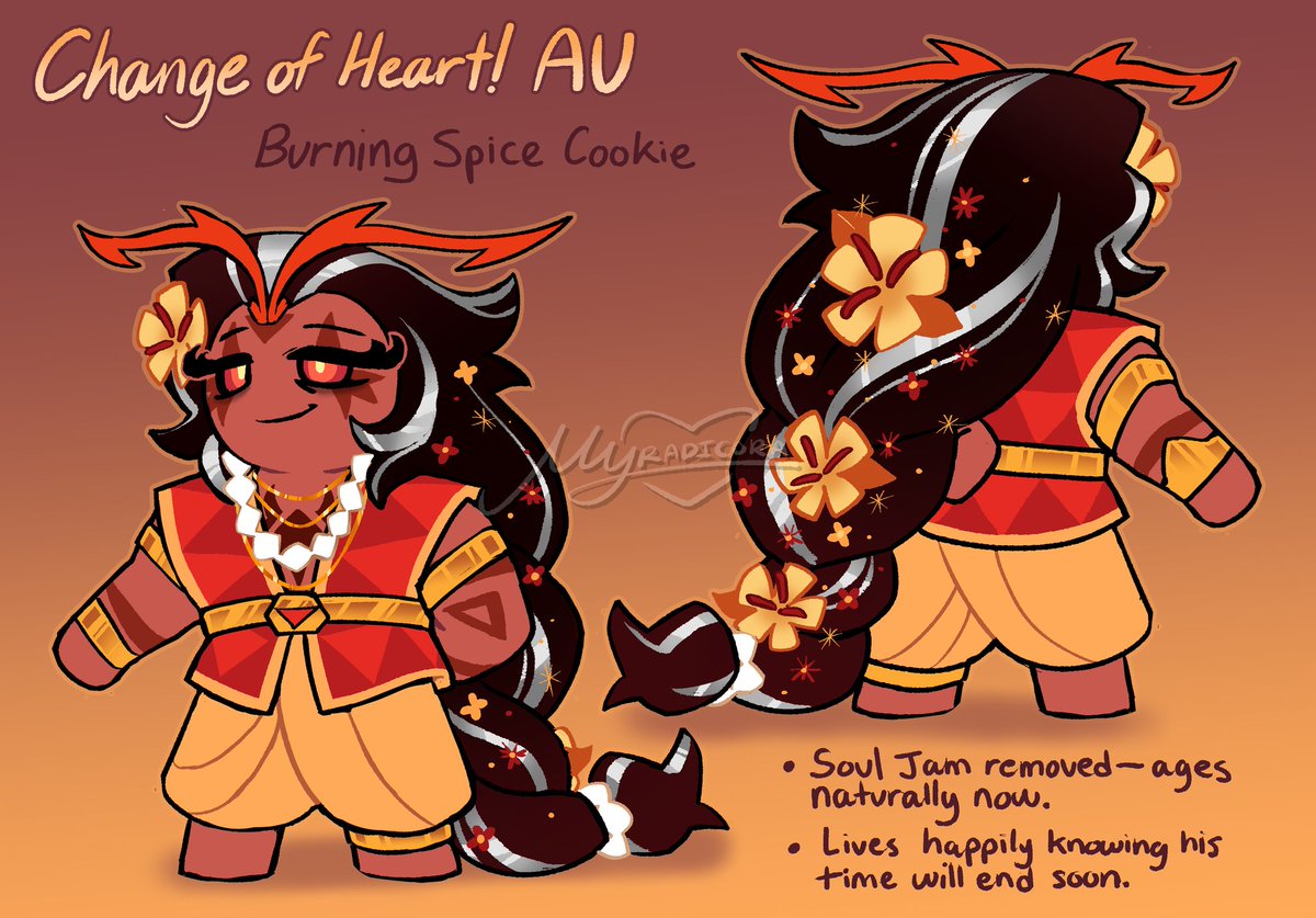 Myradicora's tweet image. [🎨] [🔺️] Ref sheet update/minor redesign and the AU now has a name thanks to @/Radio_St4t1c! 😁
#burningspicecookie #cookierun #cookierunkingdom