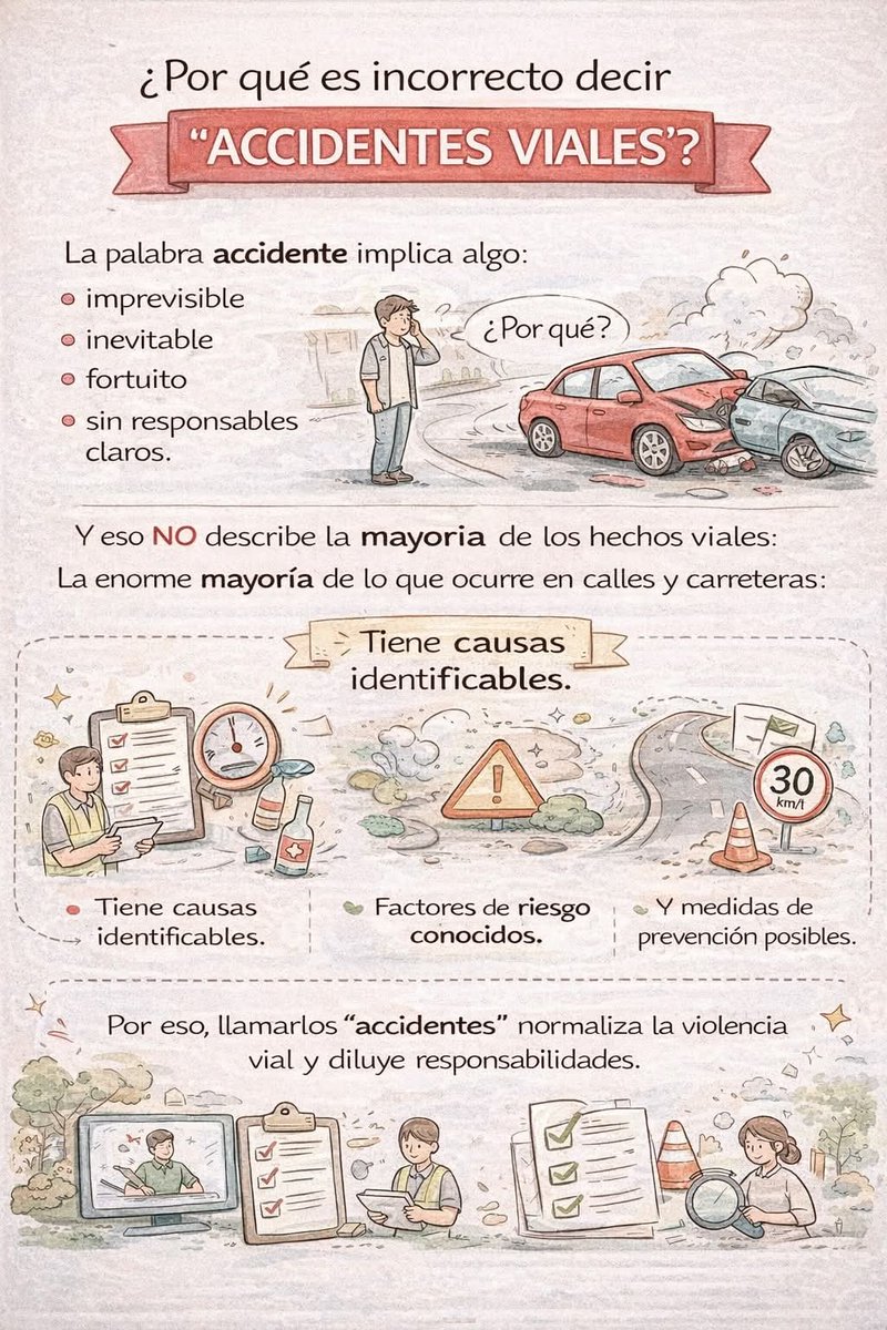 🚦 No son accidentes viales. Son siniestros viales.

La palabra accidente sugiere mala suerte, inevitabilidad y ausencia de responsables.
