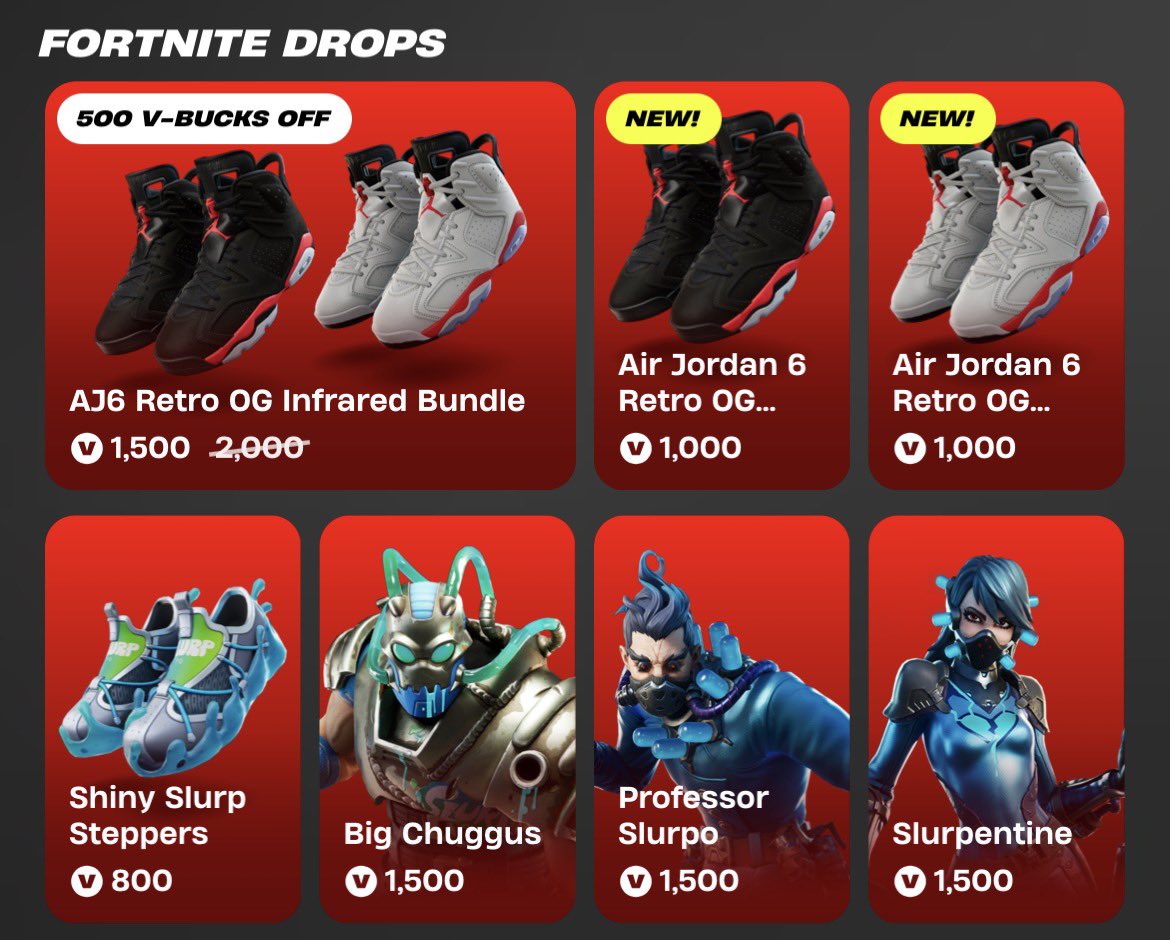Replugs2's tweet image. The AJ6 Retro OG Infrared Bundle Is Now Available In The Fortnite Item Shop! 

🛒 fortnite.com/item-shop/bund…

Use Code "Replug" to support me! 🩵 (#ad)