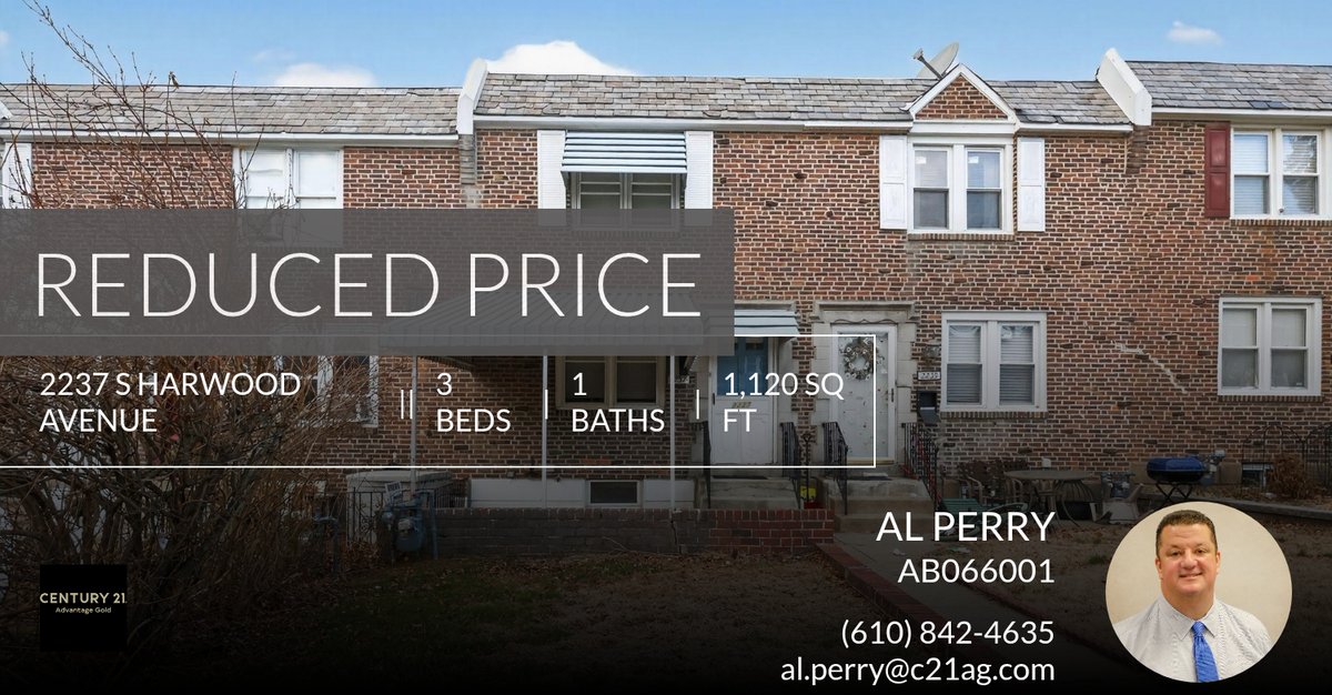 AlPerry's tweet image. 📍 Reduced Price 📍 This recently reduced home at 2237 S Harwood Avenue in Upper Darby won't last long, so, don't wait to set up a showing! Reach out here or at (610) 842-4635 for more information!

Al Perry, Real Estate Broke... homeforsale.at/2237_S_HARWOOD…