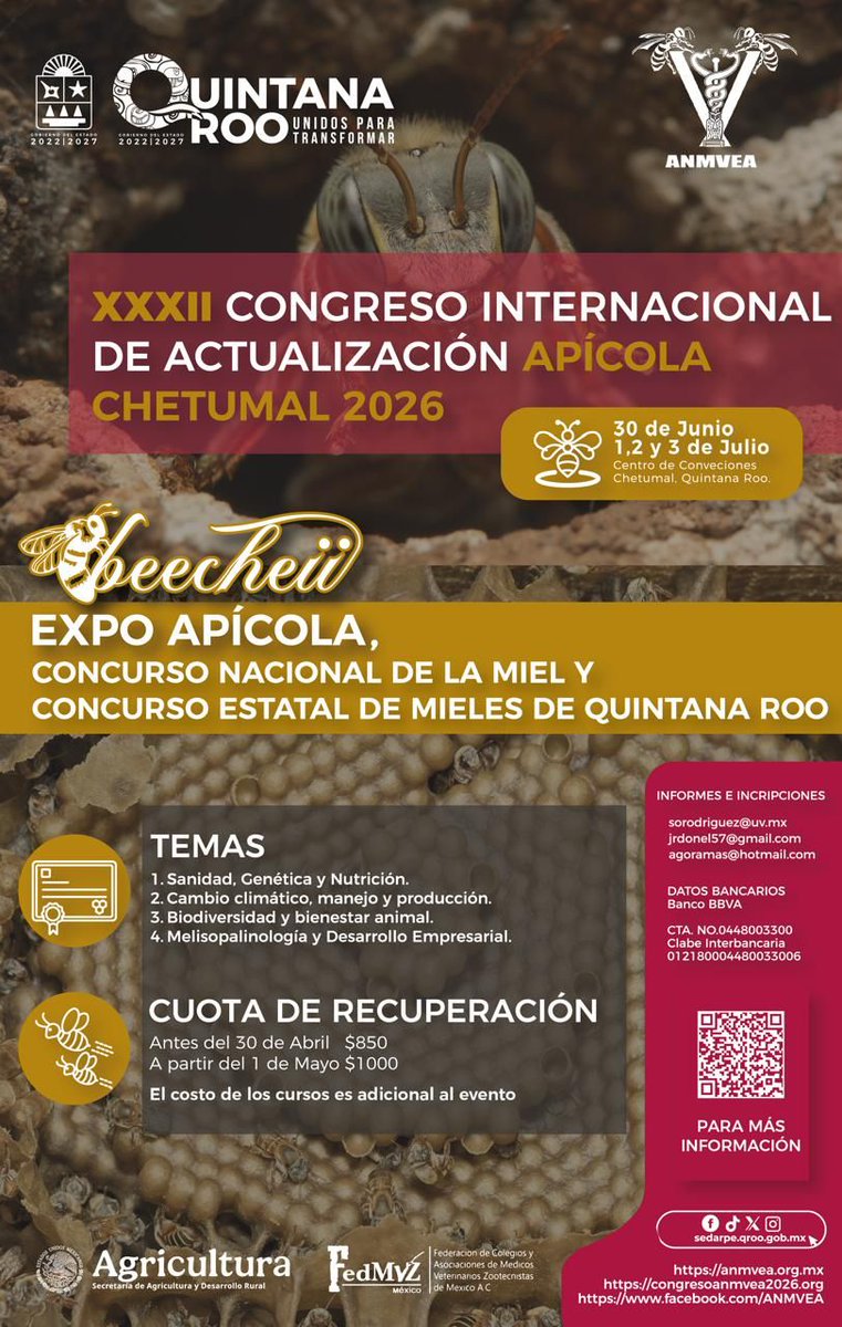 🐝📅 Agenda Apícola 2026
Más eventos confirmados 
11/4 – Expo Apícola Chivilcoy 🇦🇷
8-9/5 – Jornada Apícola Malabrigo 🇦🇷
Eventos internacionales:
6-8/3 – Congreso Internacional Perú 🇵🇪
30/6-3/7 – Congreso Internacional México 🇲🇽
Encuentros de capacitación y actualización
Agendá