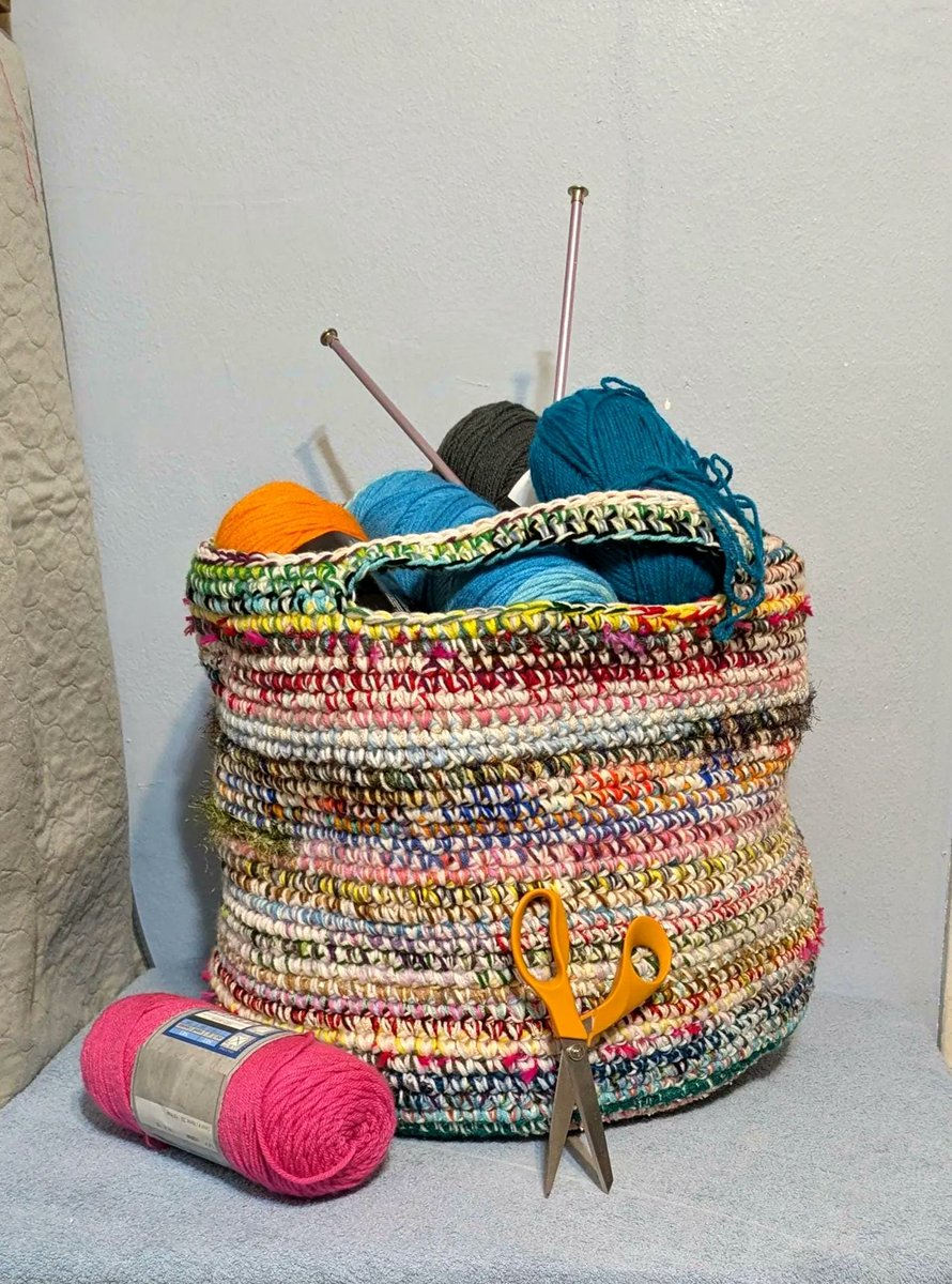 Just Finished Large Multi Color Crocheted Basket Tote: Heavy Duty Yarn Storage 20 x 17 debbiecrochets.etsy.com/listing/446065…