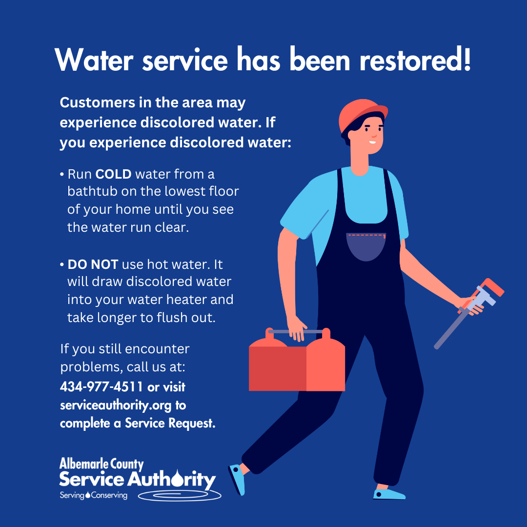 ACSA_connect's tweet photo. Update: 7:20 PM - Water service has been restored to the Townwood community. https://t.co/8LJlzqkvFh