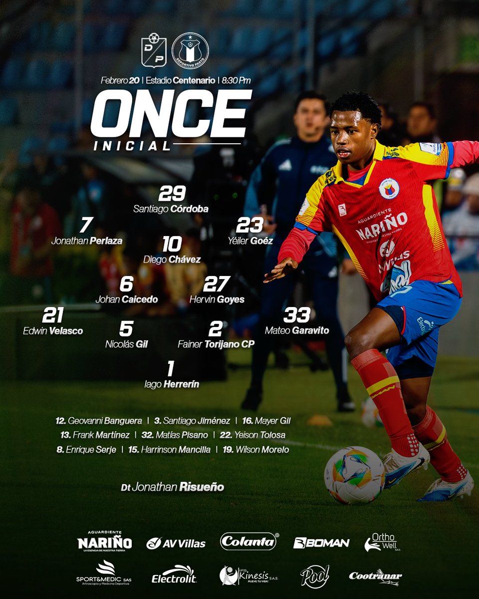 🔴¡Desde el primer minuto, ellos lucharán  por los tres puntos! 💪
Este es nuestro XI inicial 🏟️
¡Vamos Pasto! ❤️💙💛