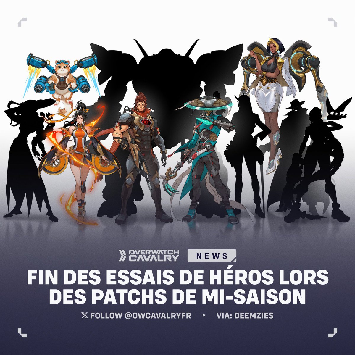 Plus d’essais de héros sur #Overwatch 👥

Avec des héros qui sortent plus fréquemment, Alec Dawson a indiqué qu’il n’est pas prévu d’organiser des essais de héros traditionnels cette année.

👀 Les essais pourraient toutefois être utilisés pour d’autres contenus.