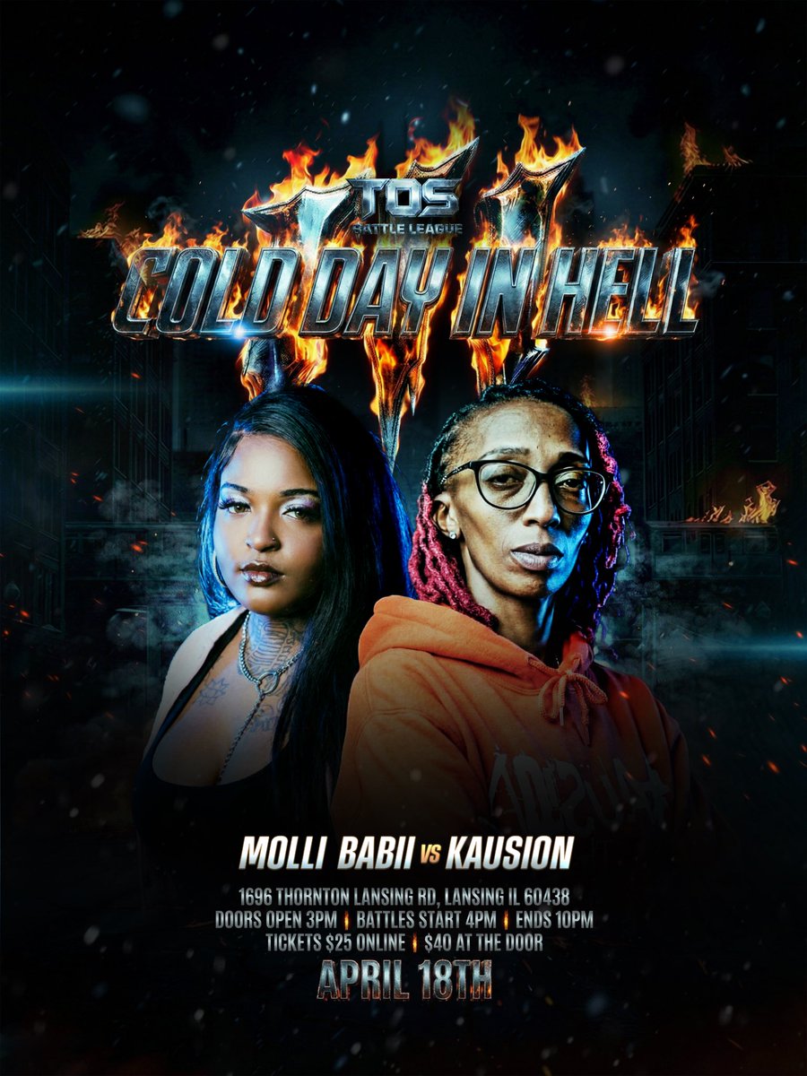 JoeyNine3's tweet photo. Let's not forget .......
@TosBattleleague πͺπΏ
@ItzmeMolliB vs @7Kausion
Cold Day in Hell
@Its_OurSociety
#BodyMore #BMG https://t.co/wHPzDuXEj3