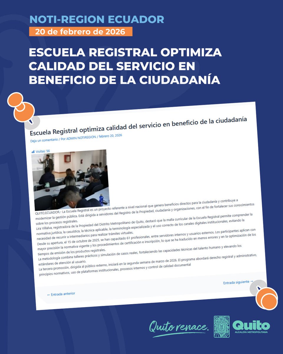 📢 #RegistroEnMedios | Fortalecemos nuestro proyecto Escuela Registral para el beneficio de la ciudadanía. 🤝💻

Revisa la nota completa 👉🏼url-shortener.me/DPME

#QuitoRenace