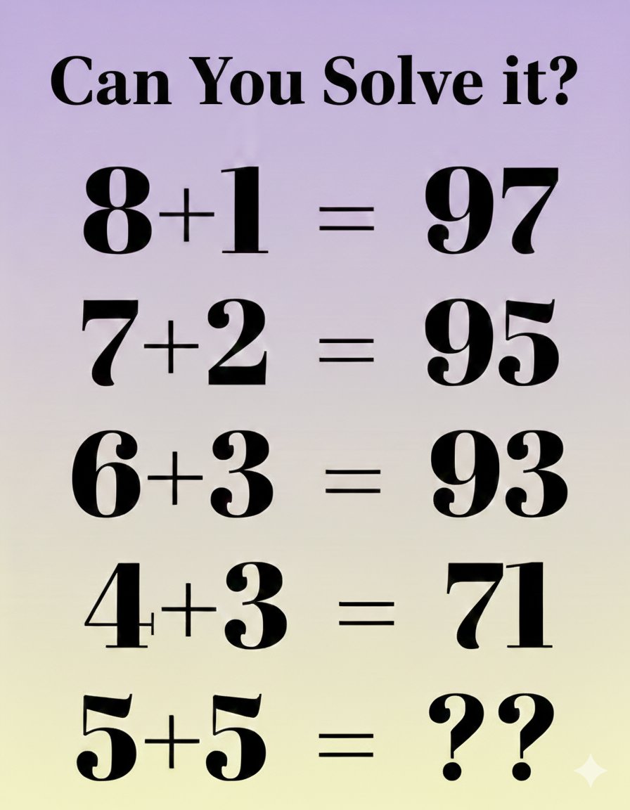 Only 1% can see the pattern 👀🔥
What is the value of 5 + 5?
Comnt bellow 👇