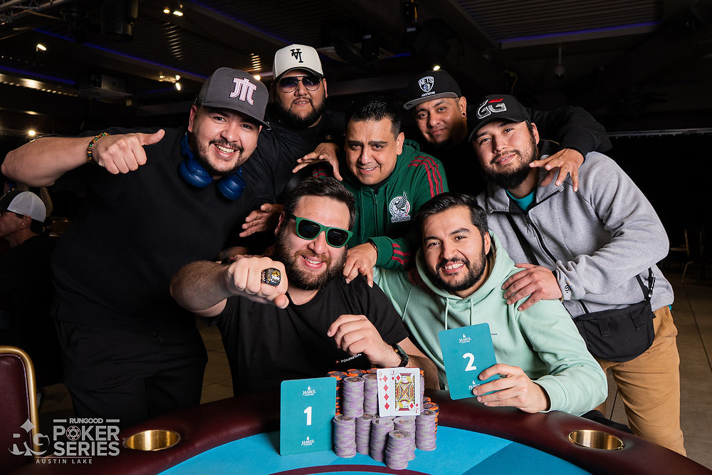 RunGoodGear's tweet photo. Big Ring Winners from yesterday at @jamulcasinosd! 💍 

$300 PokerNews PowerStack 
Scott Aulds ($9,646)

$300 One Day Winner
Luis Montano ($5,283)

$300 Tag Team
Javier Cazares &amp; Wayne Cherry ($6,345)

📷: @AustinLakePoker / @8131_Media https://t.co/3xdNMgaYDS