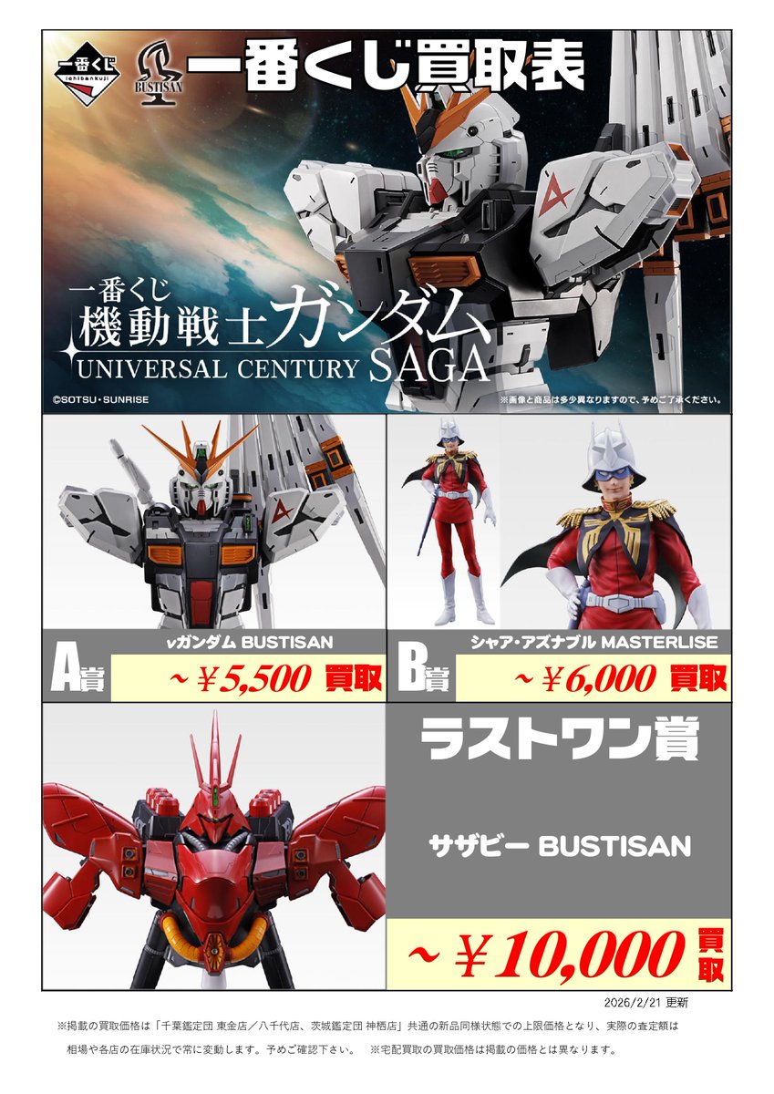 新作くじ 買取表更新📣2/21付 ＼ 一番くじ 機動戦士ガンダム UNIVERSAL