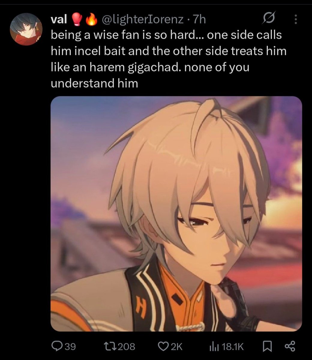 Ok but...why should you care?

"But they say he is a harem gigachad, its mischaratization"

Yeah and others say he is a twink when he is listenally built like a normal 20 something and act like he WOULDNT get a girl

Your doing an excerse in futility mate