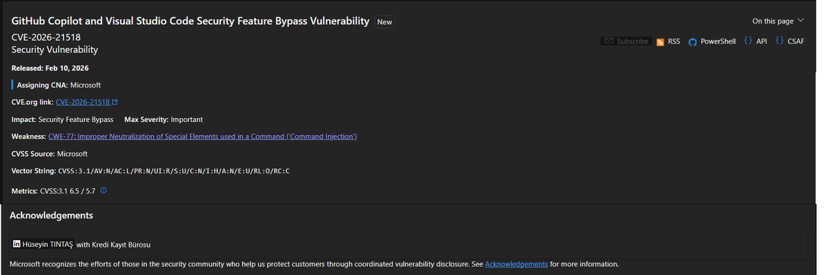 1337stif's tweet photo. I found RCE in VS Code CVE-2026-21518
https://t.co/bpGfE73Yjl https://t.co/Cg2KTjYr7y