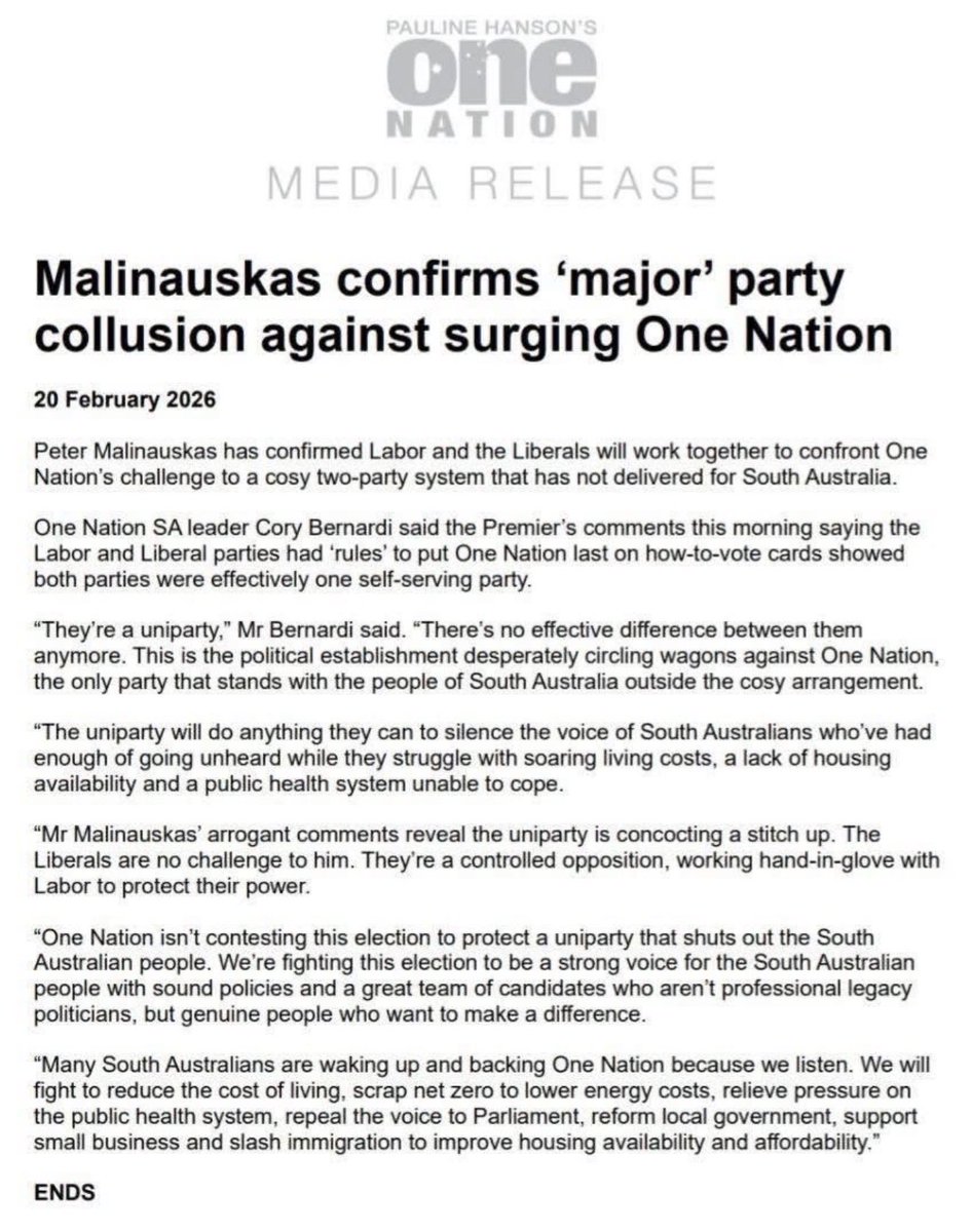 🚨 BREAKING 🚨

A CONSPIRACY is on foot in South Australia to prevent any challenge to establishment political power.

The UNIPARTY doesn’t want Australia to change &amp; they don’t want to fix any existing public policy problems.

South Australians need to wake up to the fact that