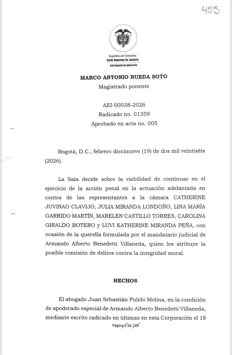 minuto60com's tweet photo. #Judicial | La Corte Suprema de Justicia tomó la decisión de cerrar un proceso penal contra un grupo de mujeres congresistas que había sido denunciado por el ministro del Interior, Armando Benedetti. 

Los hechos tienen que ver con una carta que las congresistas le enviaron al presidente Gustavo Petro cuando lo designó en el gobierno y en esta le manifestaban su reproche por presuntos actos de violencia basada en género por parte del ministro Benedetti.