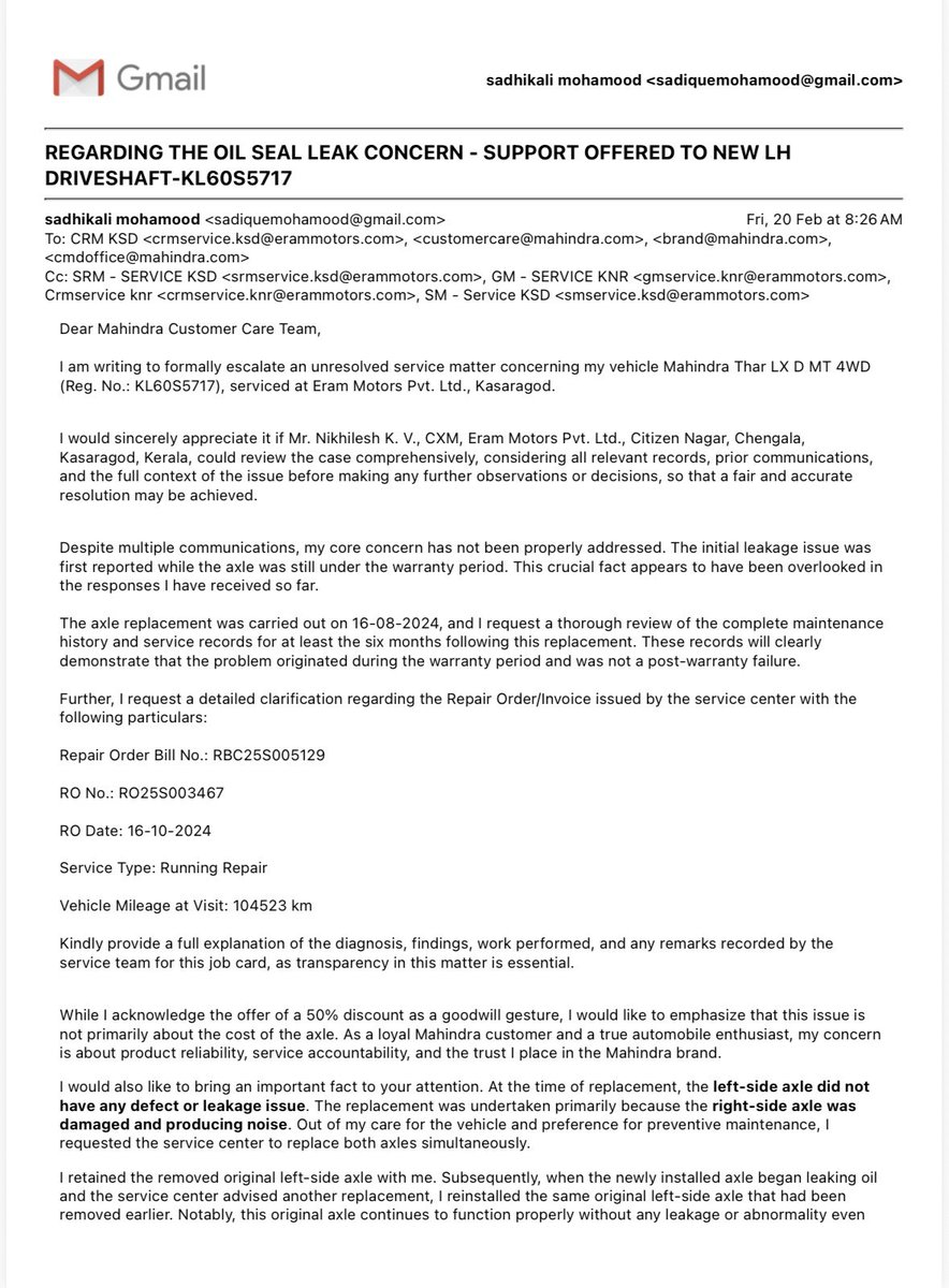 sadhikali_'s tweet photo. @Mahindra_Auto @anandmahindra @MahindraRise @Mahindra_Thar @EramMotors Not everything is about discounts and offers. You cannot treat a loyal automobile enthusiast this way. Reliability, accountability, and trust are what truly matter. https://t.co/lD0Z9V7re0