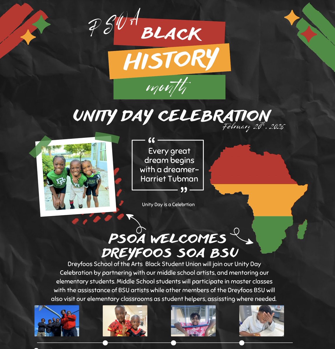 _TeeGlover's tweet photo. Today at @officialPlumosa we celebrated Unity Day in honor of Black History Month! We were so proud to collab with @DreyfoosArtsSch BSU students to our campus to conduct Master Classes with our middle school students! 💫 #Plumosa #PSOA #PBCSD #ArtsInEducation https://t.co/sRNU7yh4VH