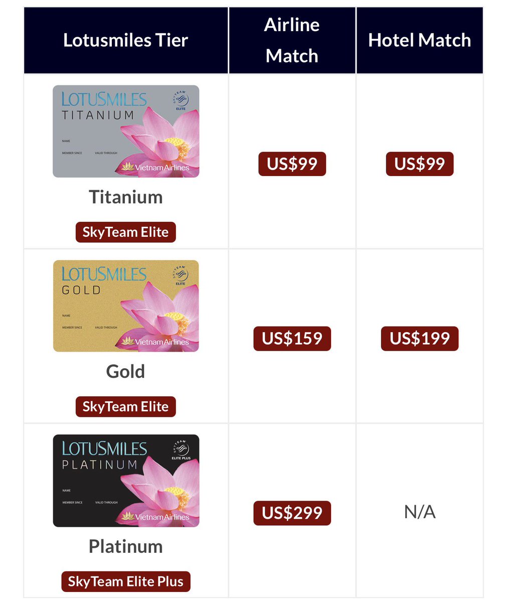 ベトナム🇻🇳航空がステータスマッチ開始✨
エアラインとホテルステータスに適用
これは多数の申し込みありそう😇