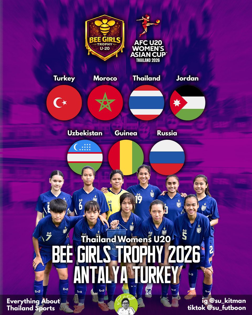 In preparation for the 2026 AFC U20 Women's Asian Cup, host Thailand travelled to Turkey for a training camp &amp; to participate in the “Bee Girls Trophy 2026” tournament, alongside six other countries. The squad will be led by coach Nuengruethai Srathongvien.
.
#beegirlstrophy2026