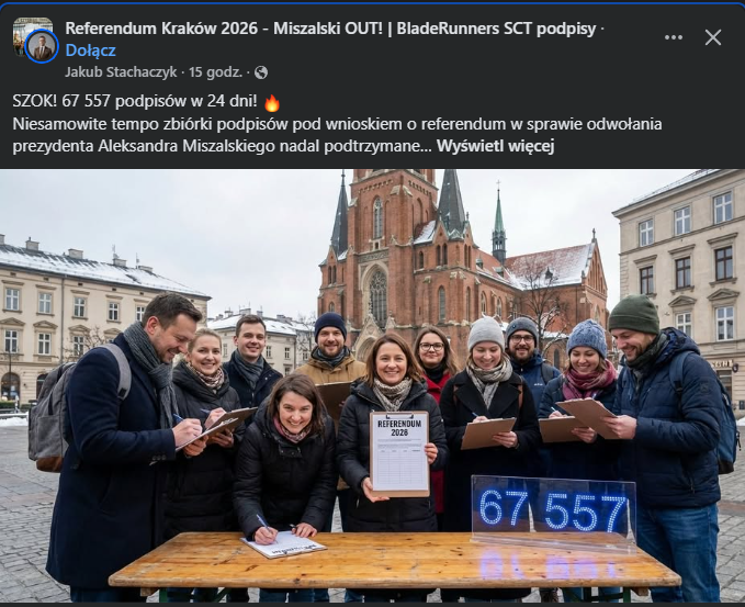 Tymczasem w Krakowie blisko 70 tys. podpisów pod wnioskiem o referendum! Wielkie gratulacje dla inicjatorów!