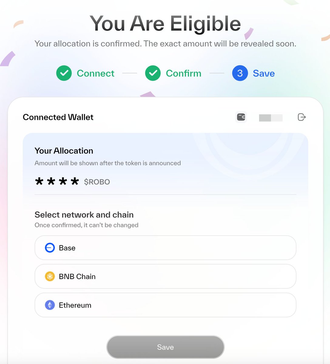 OpenMind来了，速查空投资格👇
eligible.fabric.foundation

连接钱包即可注册，最后确认领取 $ROBO 的链就行，目前没显示空投数量

除了现在的行情不好，个人觉得 <a href="/openmind_agi/">OpenMind</a> 这个赛道没啥毛病，kaito的launchpad上ICO的估值是4亿，看看TGE之后的表现？
 
看到上了coinbase路线图

#Fabric #Robot