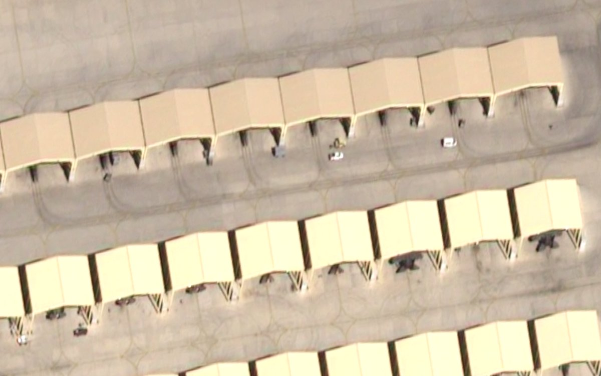 These satellite images were captured today, and includes more modern aircraft, like F-35 stealth jets, compared to the aircraft normally seen at Muwaffaq Salti Air Base in Jordan. More fighter jets could be parked under shelters.