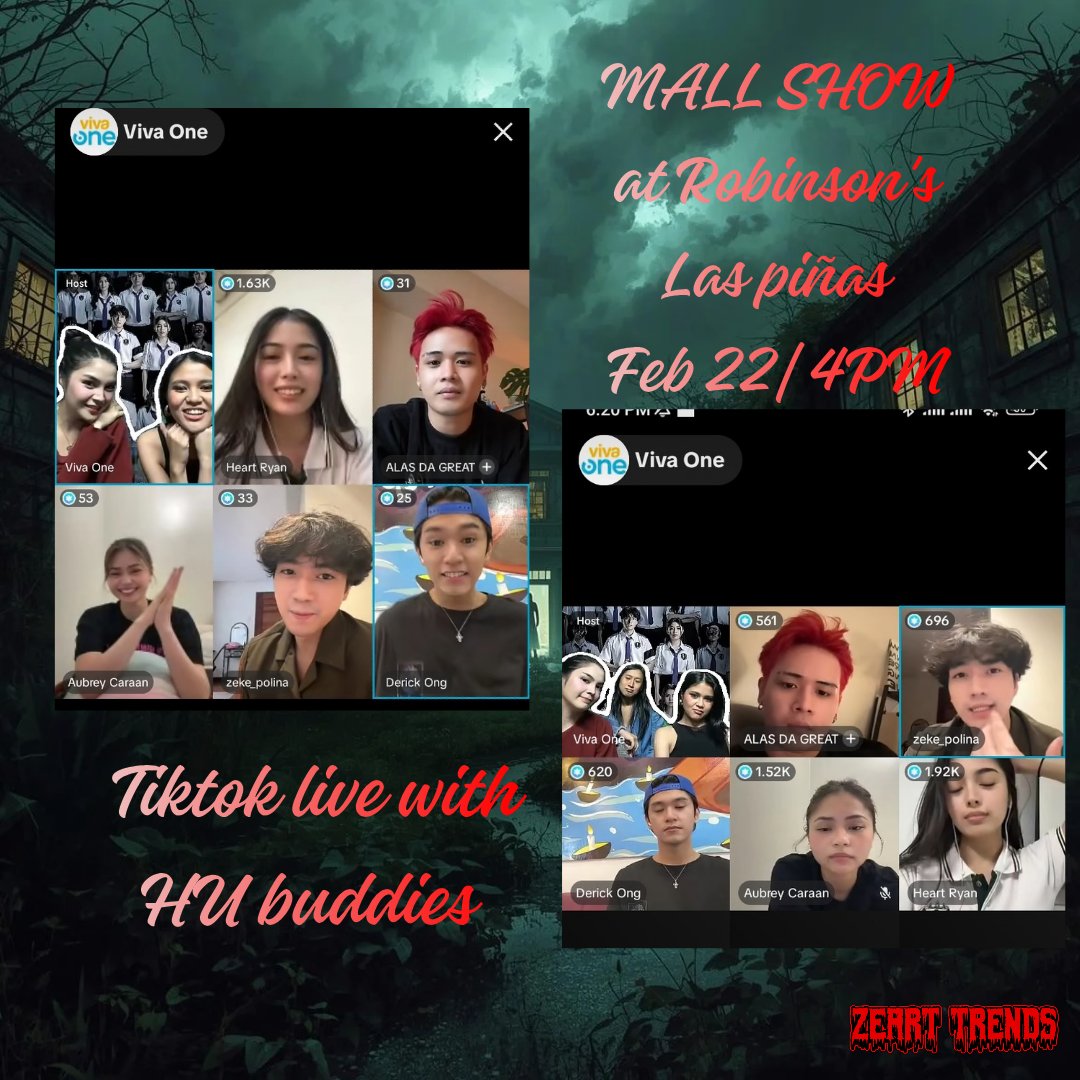 ZEART_TRENDS's tweet photo. HU buddies just went crazy on TikTok Live 
Missed it? Catch them LIVE at Robinson’s Las Piñas — Feb 22 | 4PM.
Pull up and don’t fumble. https://t.co/9ABNLD07cO