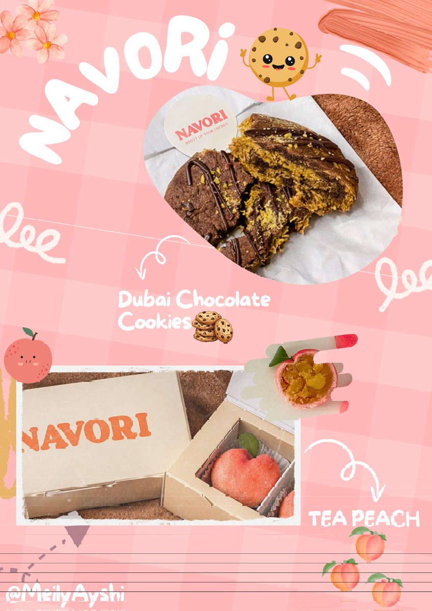 MeilyAyshi's tweet photo. I can’t really describe it, but Dubai Chocolate Cookies is my favorite. Perfect. Taste sweet, savory, and now I want it again just thinking about it 🥹

" Overall Semuanya enak, tp knp beliny harus sejauh itu😭"
@dunknatachai  @navoribkk  #NAVORIPeachTea #navoribkk #dunknatachai https://t.co/jZMoZw2Fuf