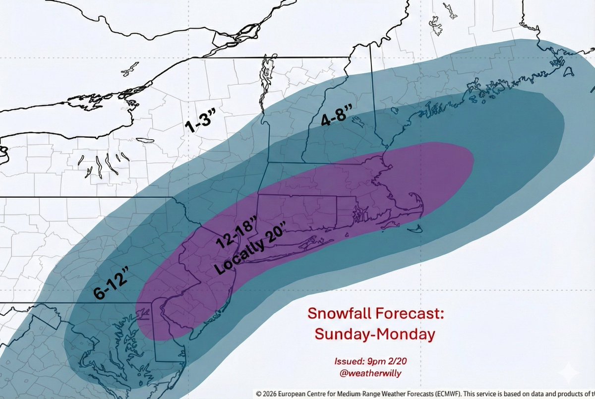 *Updated Snowfall Forecast*

Valid Sunday morning through Monday morning

Blockbuster winter storm will deliver blizzard conditions in spots. 

Stay tuned for 9pm video breakdown