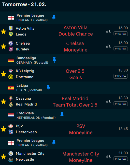 kryptonprobett's tweet photo. Best Soccer Parlay for Saturday 2/21/2026
Like if you are tailing this +635 💎
Aston Villa +0.5
Chelsea ML
Dortmund O 2.5
Real Madrid TT O 1.5
PSV ML
Manchester City ML
#GamblingX
#prizeicks
#BettingTips
#bettingexpert