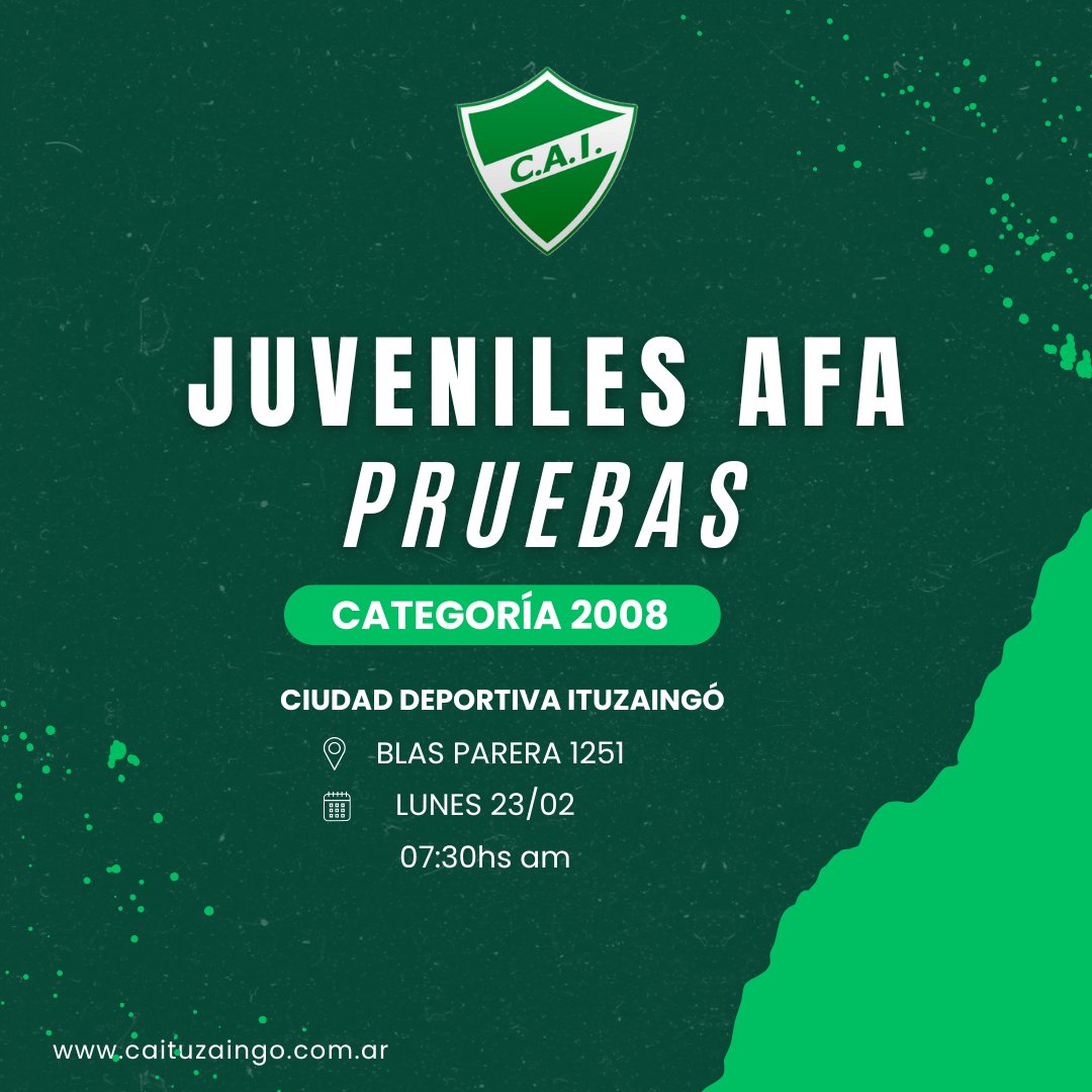 🔜 ¡Se vienen nuevas pruebas!

✔️ Es obligatorio el uso de canilleras y medias largas.
✔️ Traer pase de AFA (Obligatorio).
✔️ Es obligatorio traer completo e impreso el formulario.

* Se suspende por lluvia.

¡Los esperamos!