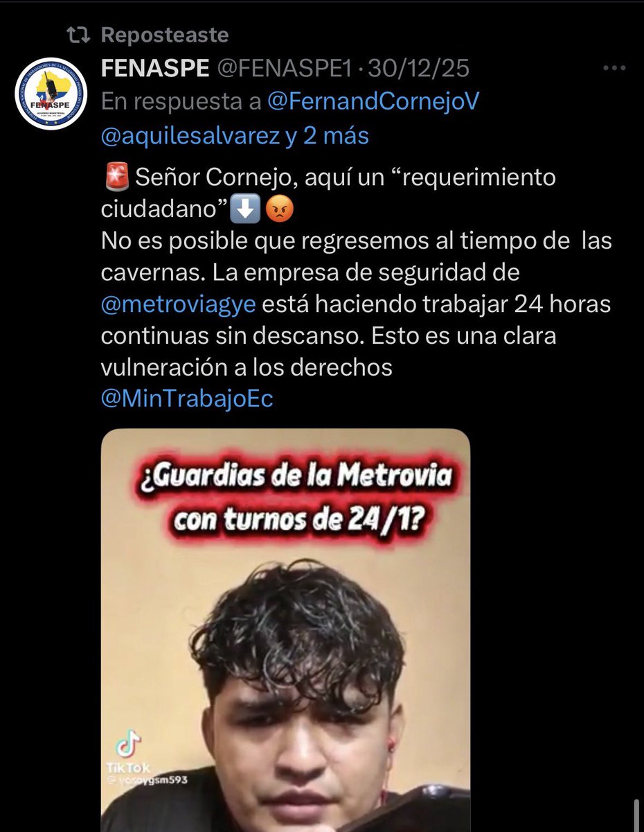 🔴🔴🔴
Reconocemos la labor d #Control <a href="/MinInteriorEc/">Ministerio del Interior Ecuador 🇪🇨</a> <a href="/SERCOPec/">SERCOP 🇪🇨</a> ✅
👉 #Denunciamos a pésimas empresas d seguridad q hacían trabajar 24/1 a #Guardias e incumplían capacidad operativa 
📍Ahora <a href="/segura_ep/">Segura EP - C5GYE</a> <a href="/alcaldiagye/">Muy Ilustre Municipalidad de Guayaquil</a> debe lanzar nuevamente procesos y q venga mejores empresas✅