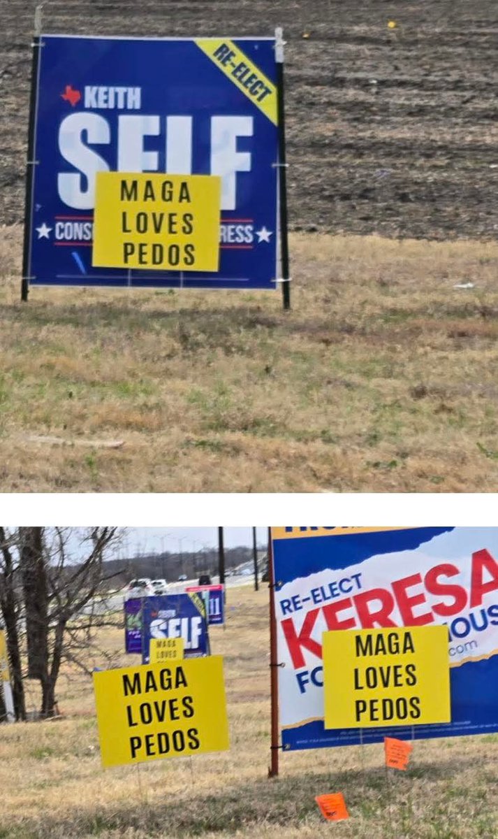 I applaud who ever is popping these signs up where ever there are GOP signs in Collin Co. 🤣