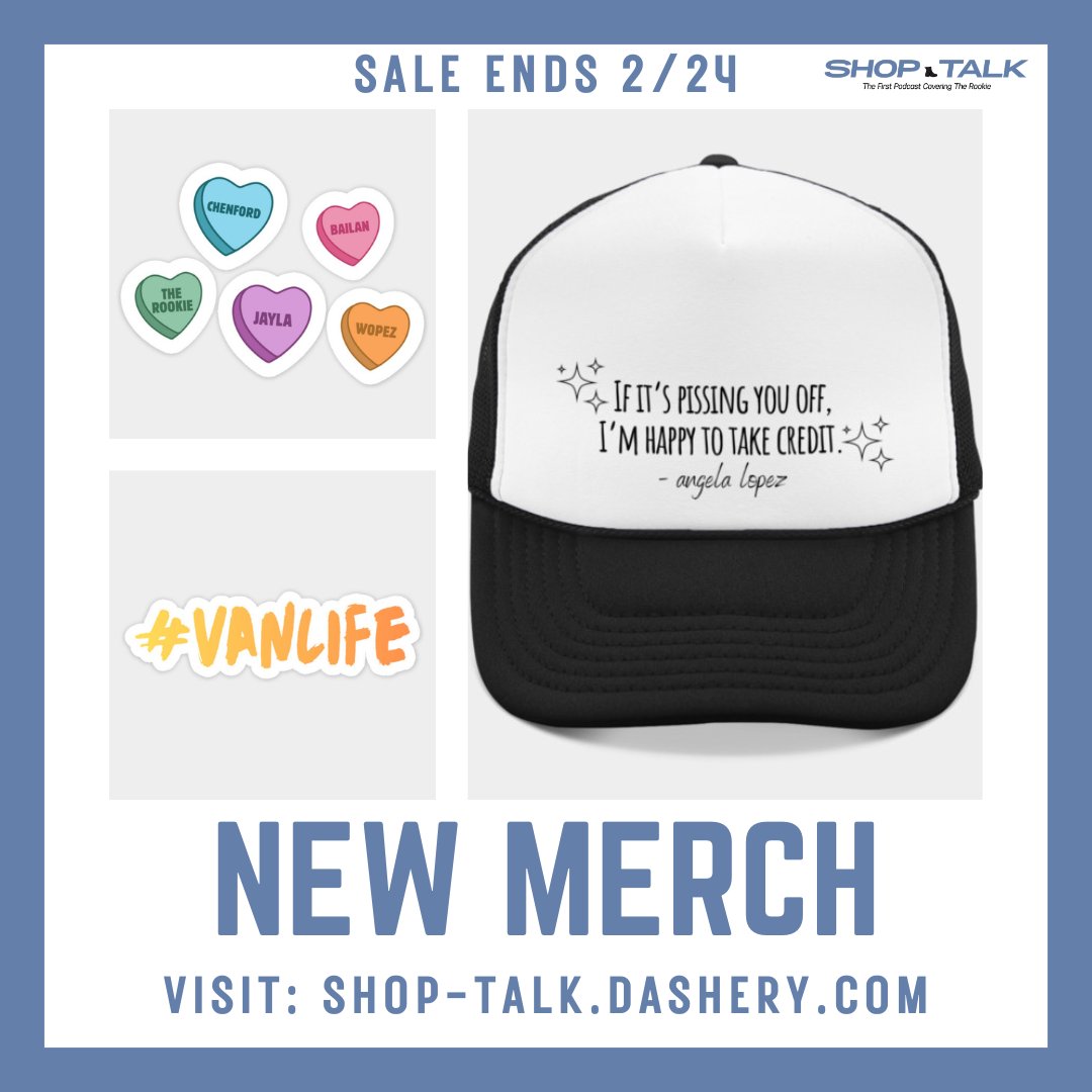 We needed another #vanlife design in honor of this week's episode! In addition to #vanlife we also have a fun design for Angela's quote from 8x04. For a limited time, these are on sale at shop-talk.dashery.com. #TheRookie #Wopez #Chenford