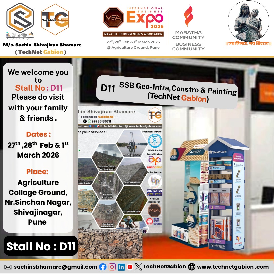 TechNetGabion's tweet photo. || जय जिजाऊ, जय शिवराय ||
MEA International Business Expo 2026. Please do visit along with your family and friends.
Stall No : D11
 TechNet Gabion
Place : Agriculture College Ground,Shivajinagar,Pune
Dates : 27th ,28th Feb &amp; 1st March 2026
Regards @TechNetGabion @asianpaints https://t.co/RSbGFafdwF