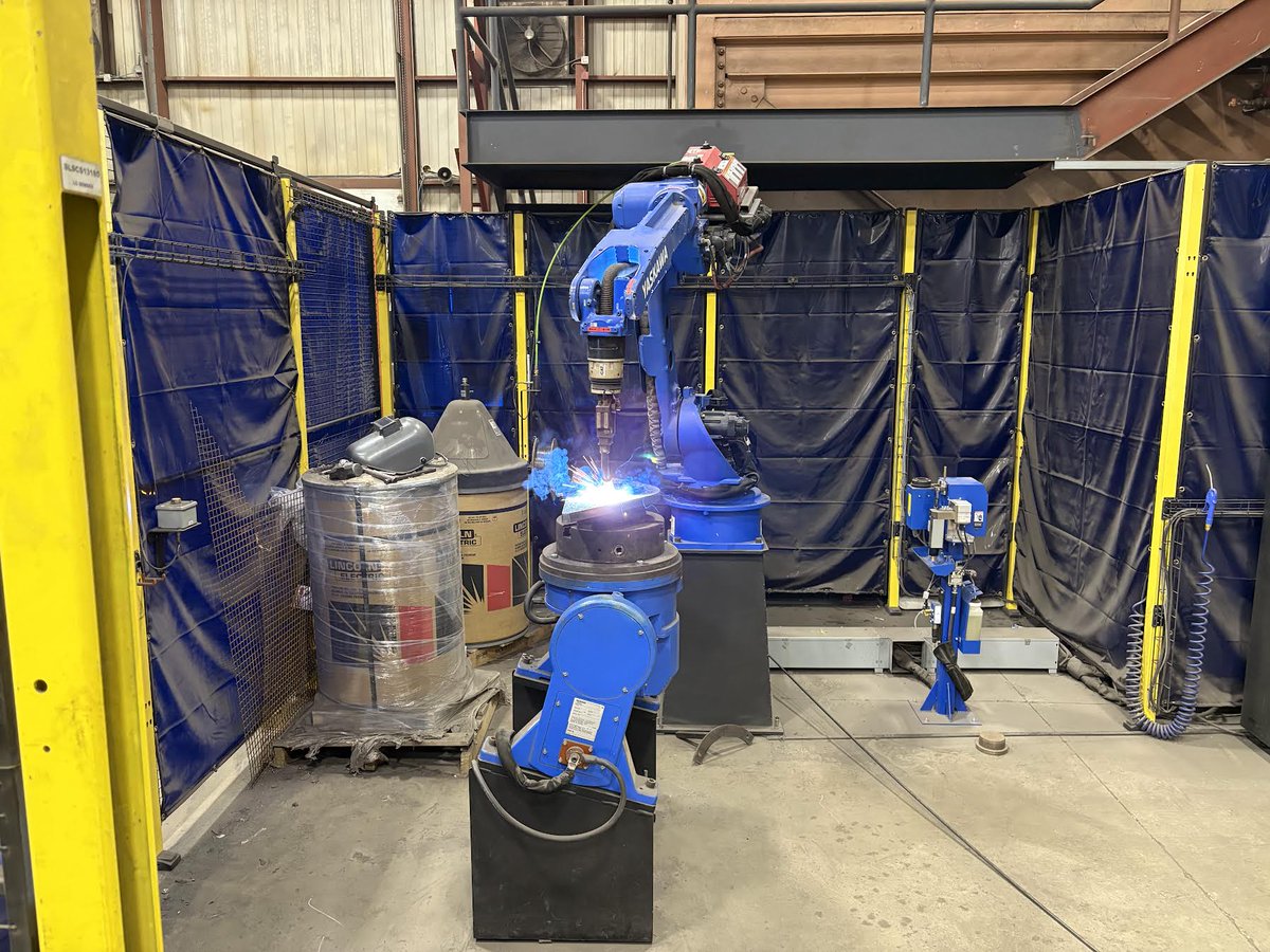 RkoSteel's tweet photo. Our Yaskawa robotic welder in action, delivering consistent, high-quality welds. This is one of many automated machines at RKO Steel that enhances efficiency, precision, and productivity across our operations. https://t.co/vglxibFvUh #novascotia #steel #weld https://t.co/gZHsZNUE8J