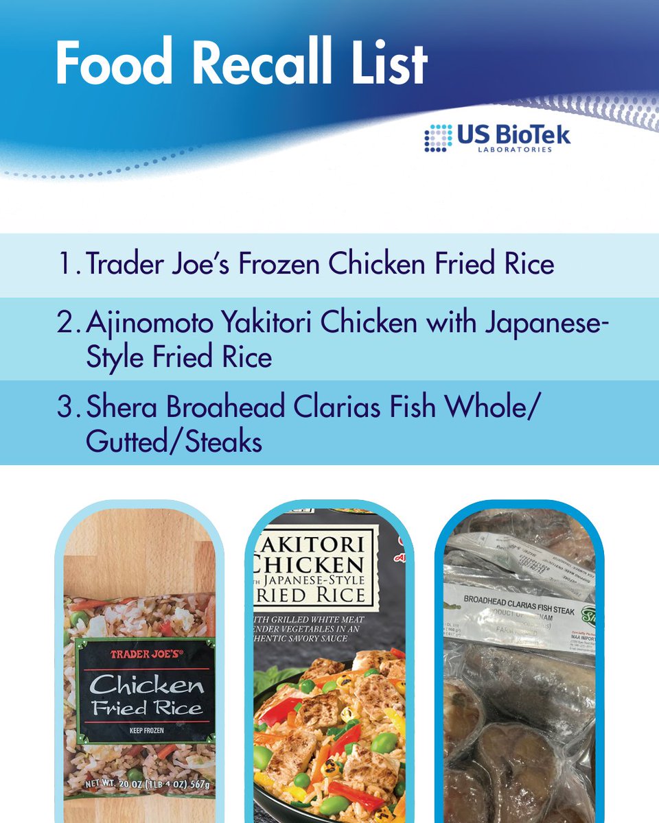 🚨 Food Recall Alert (Feb 19, 2026)

USDA Food Safety and Inspection Service announced recalls of:
• Shera Broadhead Clarias Fish (imported without reinspection)
• Ajinomoto / Trader Joe’s Chicken Fried Rice (possible glass contamination)