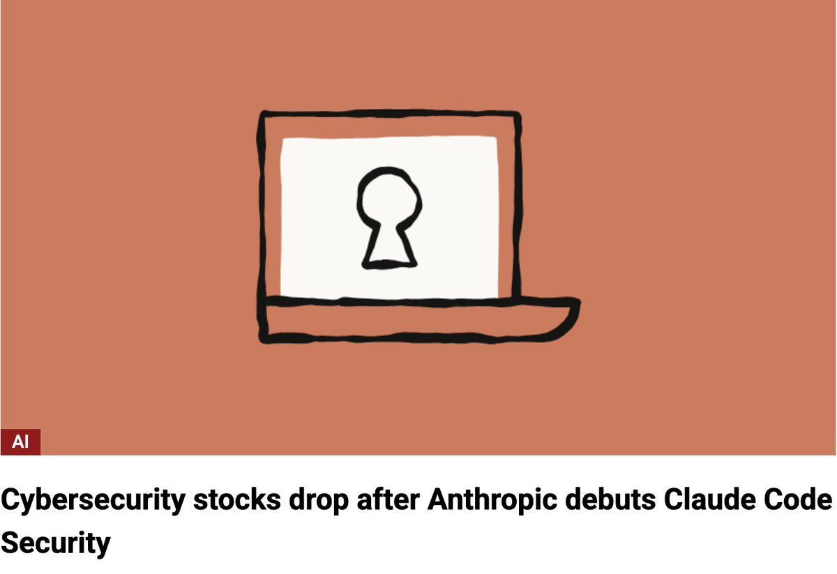Anthropic published a blog post one hour ago.  

Cybersecurity stocks have lost $10B since.

CrowdStrike -6.5%. Cloudflare -6%. Okta -5.7%.
 
 One blog post. One hour. $10B gone.