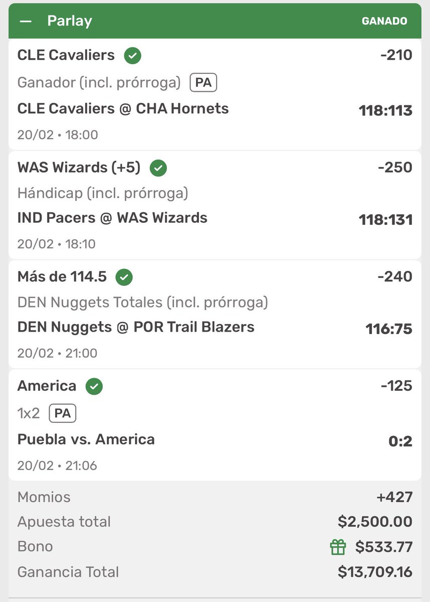 Regalaré $1500 más entre los RT Y ❤️

PARLAY +427 y $13,700 a la bolsa ✅ en VIERNES BOTANERO 🍿🍿⚽️🏀 

Cobramos uno más en el grupo PREMIUM FAMILIA 🐨🐨 , que locuraaaa lo del mes de FEBRERO 🫂❤️ estamos cobrando TODOS los días mínimo 1 PARLAY 🤯

EL KOALACOHETE 🚀🐨 los tqm 🫶🏽