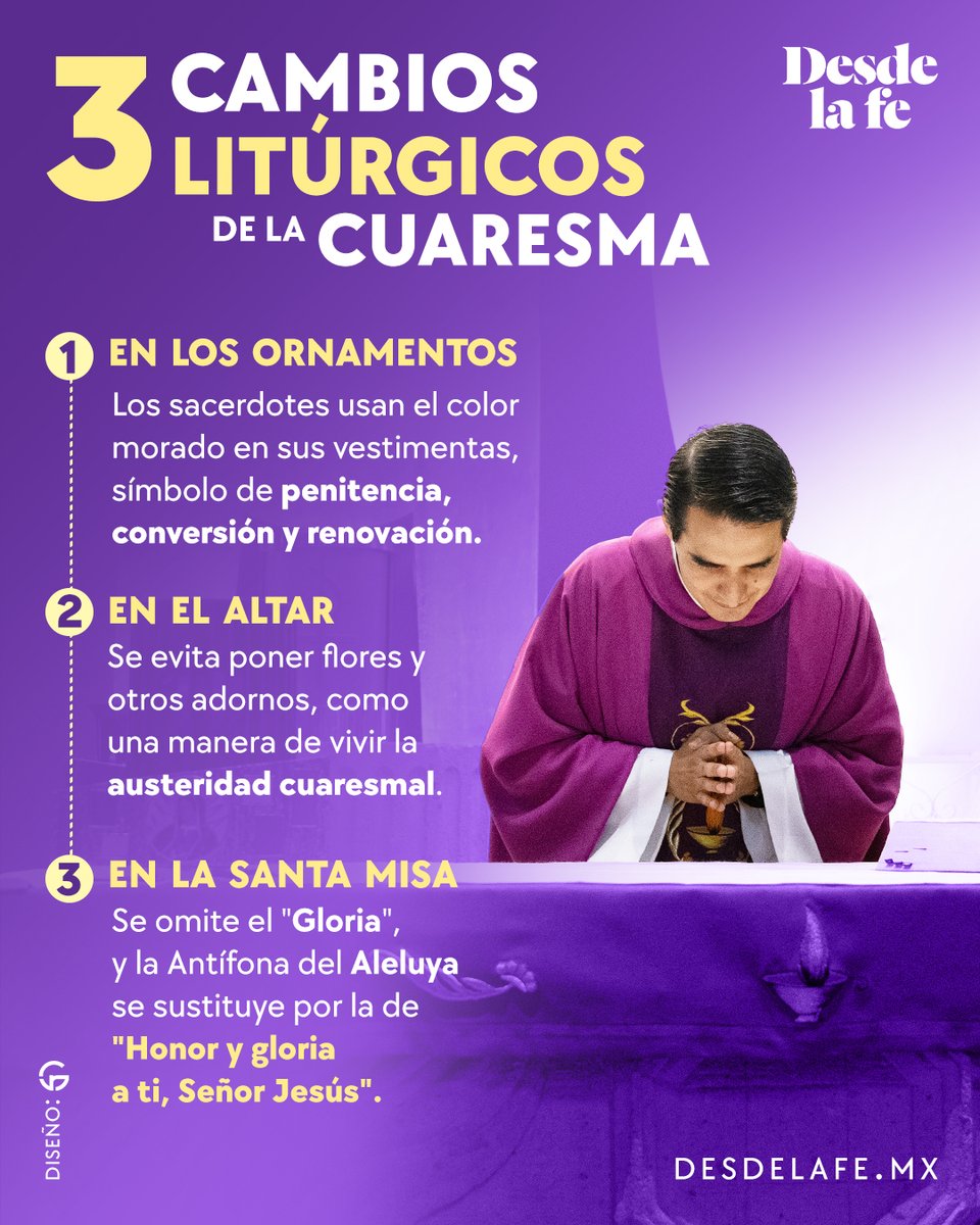 DesdeLaFeMx's tweet photo. En Cuaresma, la liturgia cambia. 🤓💜
Te contamos cuáles son esos cambios y la razón de estos: https://t.co/ryLn6T0t3R

#cuaresma2026 https://t.co/IjCL5KZk0L