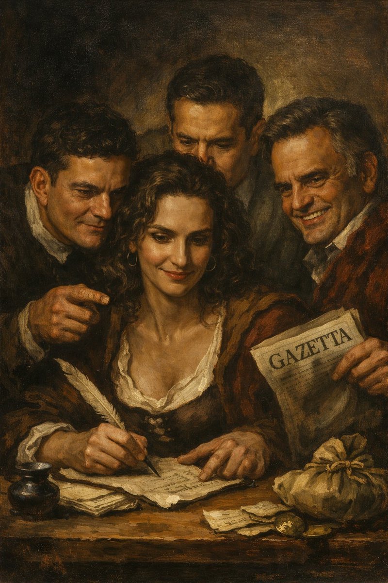 Pedi ao ChatGPT para criar uma imagem como se fosse um quadro do Caravaggio representando o conluio dos políticos de direita e a imprensa brasileira. Eis a obra-prima: