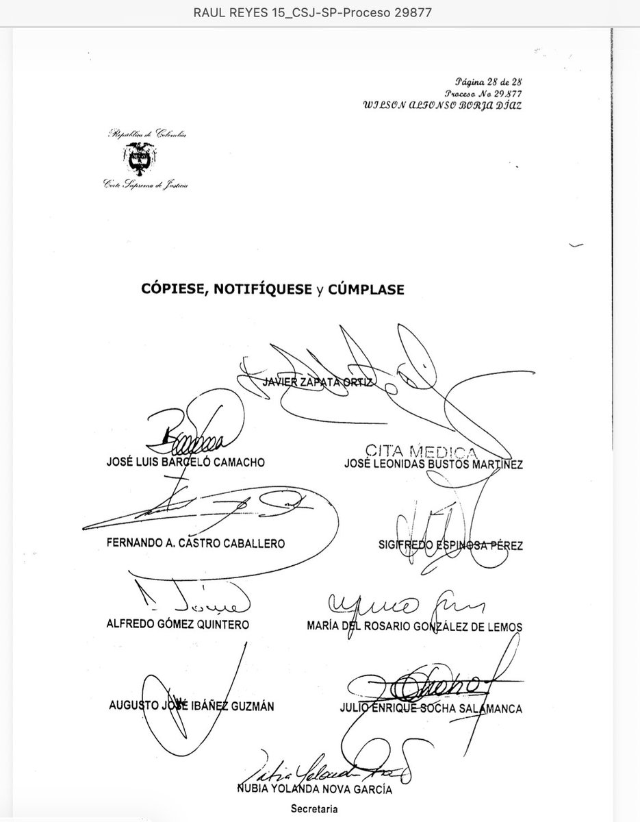 Un dato bastante extraño: la sentencia de la <a href="/CorteSupremaJ/">Corte Suprema de Justicia</a> que enterró los computadores de alias Raúl Reyes (y su contenido auténtico, según <a href="/INTERPOL_HQ/">INTERPOL</a>) NO registra ponente. ¿Por qué?

Ah, y ese día el delincuente Bustos estaba "enfermo"