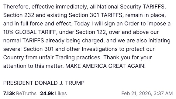 トランプ氏のSNS投稿 ※長文連騰なため、一部抜粋 ＞IEEPAに関する最高