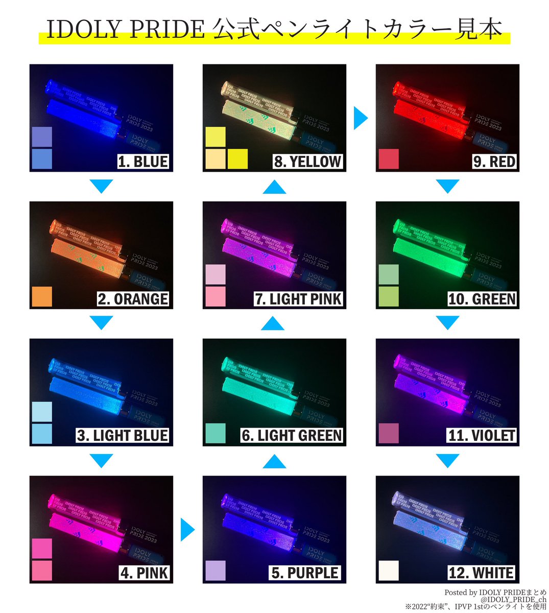 今回のペンライトより、既存のカラー順ではなくなったようです。 新規