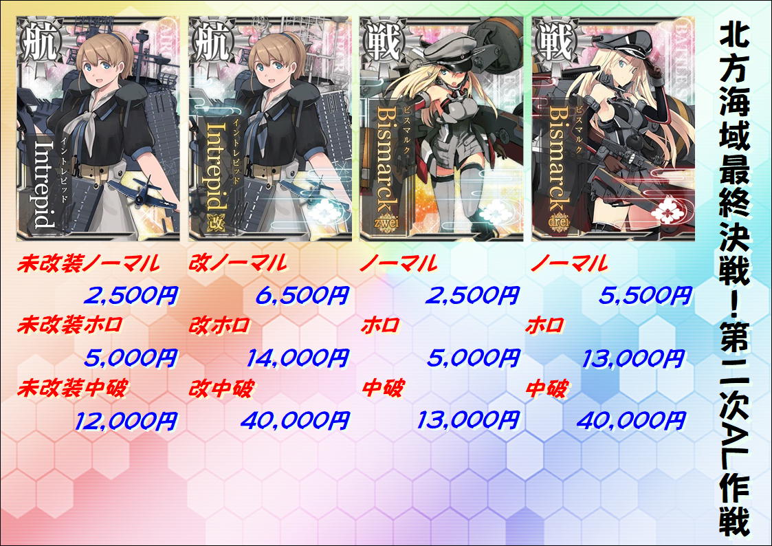 艦これアーケード イベント艦の2/21暫定買取価格となります