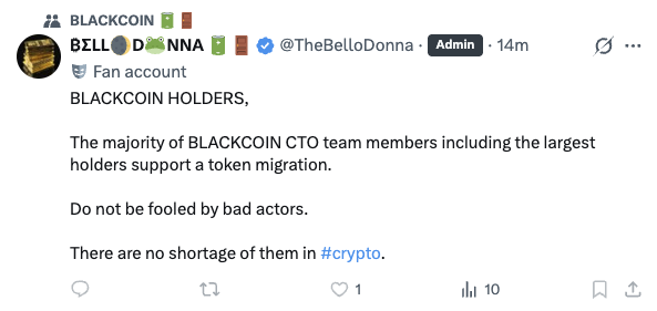 CircuitBr8ker23's tweet photo. This is not even the slightest bit true, i know ALL of the top holders, its just him lol. $BlackCoin is not migrating, and he can try to cause panic selling all he wants, let those true colors show buddy! 🔥🔥 https://t.co/aHZWimuayk