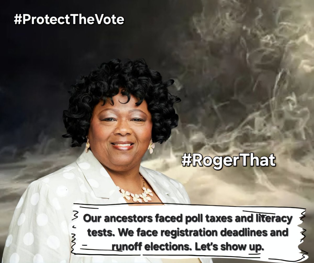 rechpauline's tweet image. Our ancestors faced poll taxes and literacy tests. We face registration deadlines and runoff elections. Let’s show up. #RogerThat #ProtectTheVote #helpinthehouse #Solutionist #iamaningredient #justicegeneral