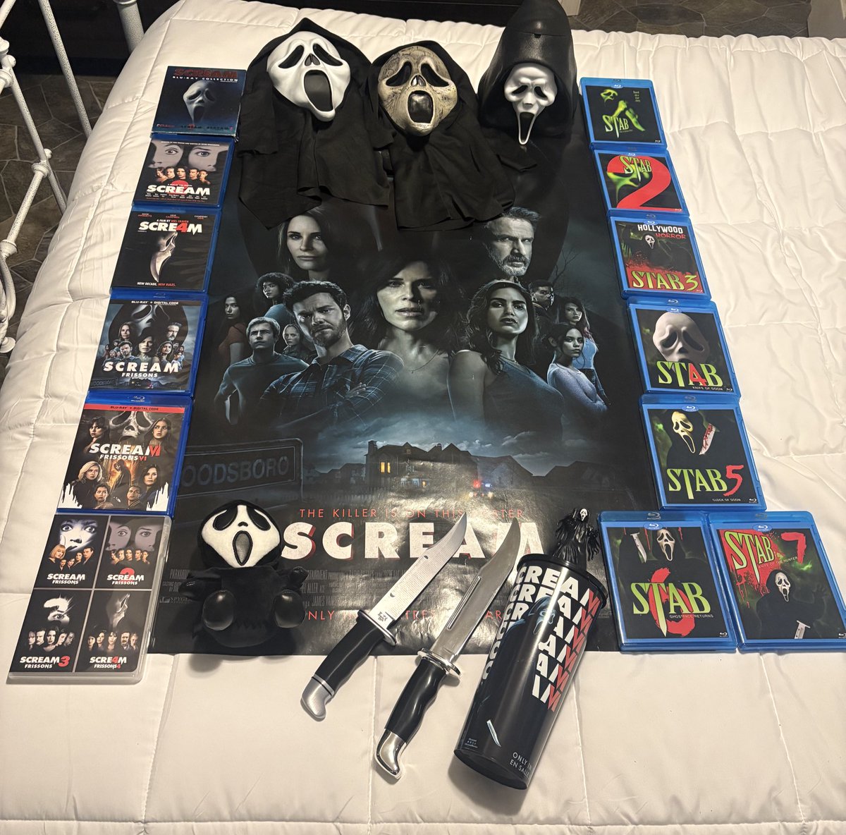 djamesse_'s tweet photo. little pic of my scream collection before it gets tarnished forever in a week🥹 some of these objects mean so much to me it’s crazy. i’ll forever cherish 1-6. what a good run we had https://t.co/BsqqyuQOH2